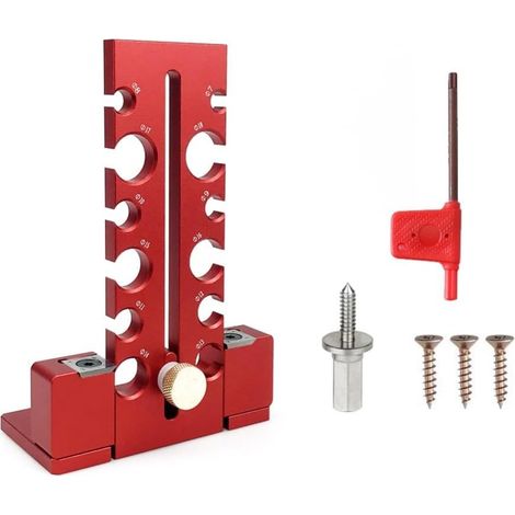 JSSEVN - Adjustable round jig for electric drill, 7mm-18mm steel alloy woodworking tool, red
