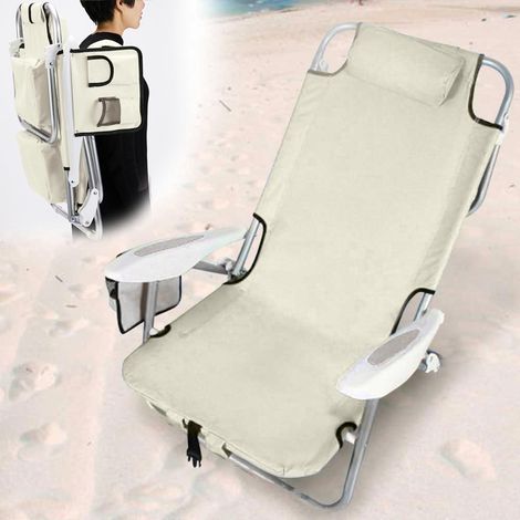 Spiaggina Pieghevole Sedia Spiaggia Alluminio con Borsa Termica e Spallacci Beig (1/4)