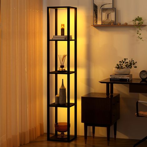 Lampadaire avec Étagères Présentoir Autonome à 4 Niveaux avec Lumières LED 3 Niveaux Variables & Interrupteur au Pied Noir (1/3)