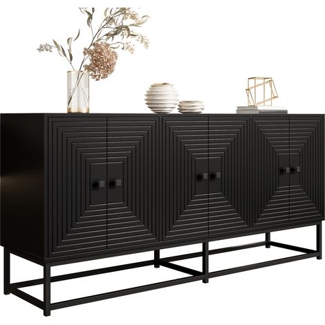Buffet noir moderne à 3 portes doubles, grand espace de rangement et finition mate – élégant meuble de rangement pour le salon, la salle à manger et le bureau, pour une organisation pratique au quotid (1/5)