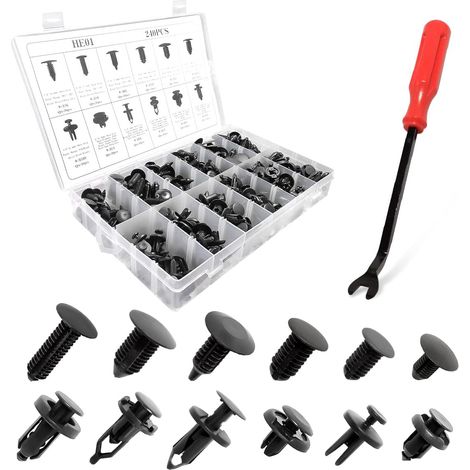 240 Pièces Clip Voiture Universel, Auto Nylon Clips Plastique Rivet, Attaches Rivets Clips Plastique pour Voiture, Voitures Rivet Clips, avec Boîte De Rangement et Outil de Démontage (1/5)