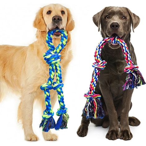 Jouet pour chien ultra-résistant avec corde, idéal pour les chiens de grandes races qui aiment mâcher, lot de 2, jouet indestructible pour le nettoyage des dents. (1/5)