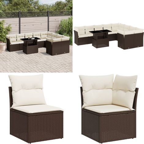 10-tlg. Garten-Sofagarnitur mit Kissen Braun Poly Rattan - Gartensorte - Gartenmöbelset - PE-Rattan Möbel - Outdoor Sofa - Lounge Set - Home & Living (1/5)