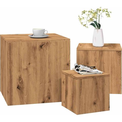 Mesas auxiliares 3 uds madera de ingeniería roble artisan vidaXL (1/5)