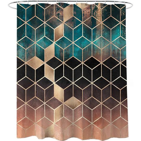 Rideau De Douche - Polyester Imperméable - Séchage Rapide - Motif Géométrique - 180 X 180 Cm - 1 Pièce (1/5)