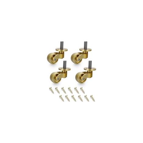 Paquet de 4 roulettes universelles en laiton, pivotantes à 360 degrés, silencieuses, à tige filetée, roulettes en métal robustes, roulettes mobiles de remplacement pour canapé, piano, armoires