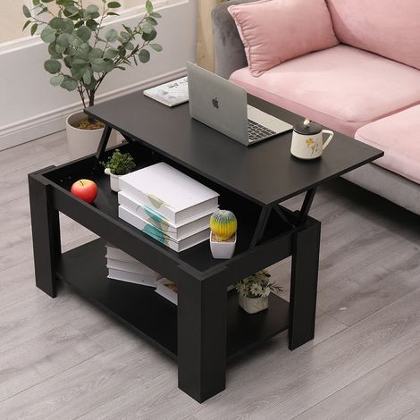 FURNITURE HMD Lift Up Top Coffee Table with Storage and Shelf,Black-85x50x45cm(WxDxH) (1/5)
