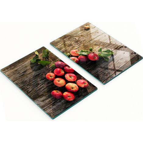 Tablas de cortar de cristal para cocina con estampado de manzanas en la mesa, 2 x 40 x 52 cm.