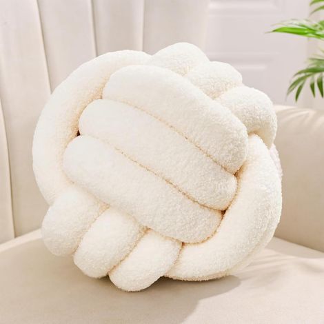 Coussin Noeud Blanc Laiteux, Coussins Rond Balle Decoration Chambre, Coussin Deco Salon Aesthetic, Coussins Canape Decoration Sherpa, Oreiller Decoratif Lit Enfant, 22cm (1/5)