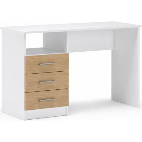 Mobile Scrivania Lipsia Salvaspazio Con Cassetti Laterali Scrittoio Per Studio Ufficio Postazione PC Sala Da Pranzo 120 X 72 X 48 Cm Bianco E Rovere (1/5)