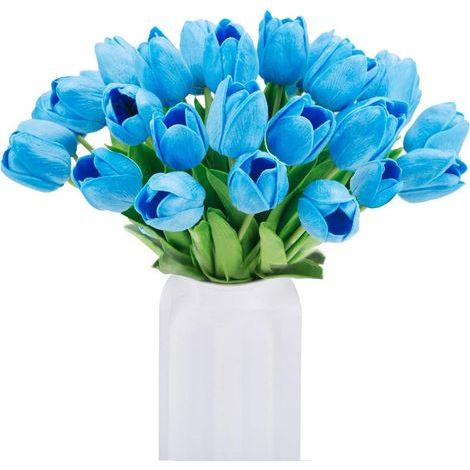 Künstliche Tulpe Gefälschte Holland Mini Tulpe Real Touch Blumen 24 Stück für DIY Home Party Hochzeitsdekor (Blau) (1/5)