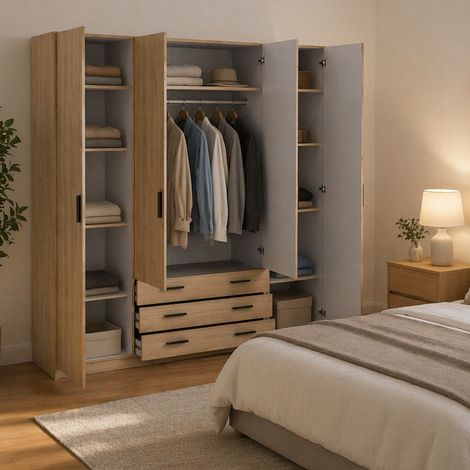 Dmora - Gran Armario Epipola, Muebles de dormitorio, Vestidor, Armario de ropa, 196x50 h200 cm, Roble (1/5)
