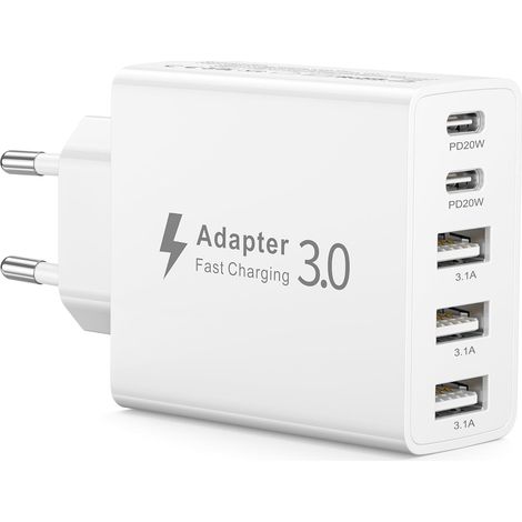 Chargeur USB C, 50W 5Ports Prise USB C Chargeur Rapide, USB Multiple Adaptateur avec PD (1/5)