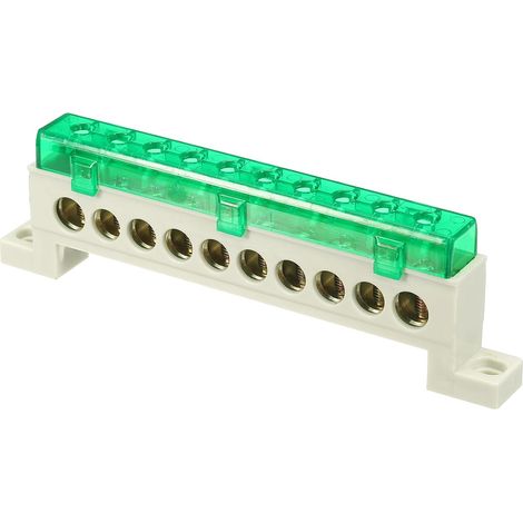 Barre De Terre À Bornes, 10 Positions Barre De Borne À Vis En Laiton, Bloc De Terre 9x14mm Pour Équipement Électrique, Boîte De Distribution, Vert (1/5)