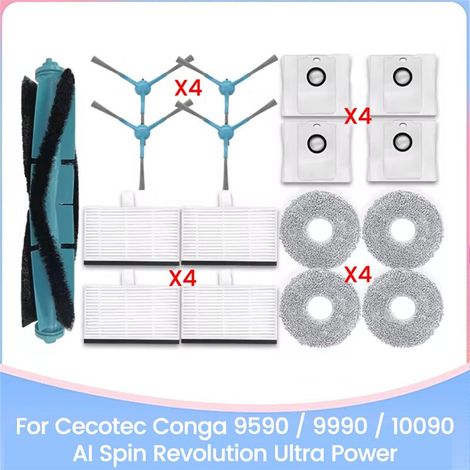 17 repuestos para aspiradoras Cecotec Conga 9590/9990/10090 AI Spin Revolution Ultra Power: cepillo, filtro HEPA, paño, bolsa para el polvo
