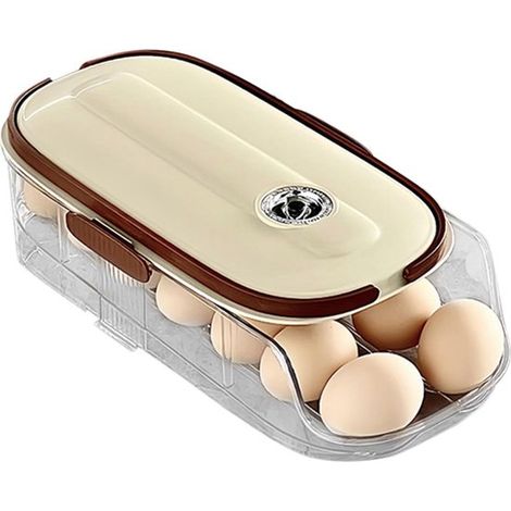 Estante para huevos de refrigerador - Soporte para huevos - Estante para almacenar huevos - Desplazamiento automático - Doble fila - Transparente (1/5)