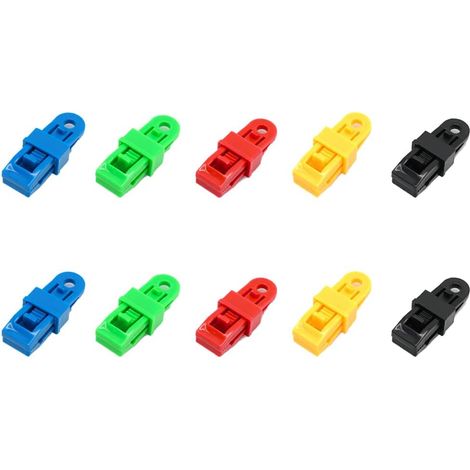 SHINING HOUSE Jeu de 10 Pince pour bache,Clips/Attache /tendeur Elastique de bache,poignée de Verrouillage Robuste et réglable pour bâche et Toile d'ombrage(10pc)noir, jaune, vert, bleu, rouge (1/5)