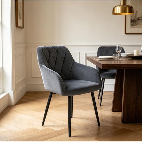 Chaise rembourrée gris foncé 44 x 42,5 cm en velours avec accoudoirs (1/5)