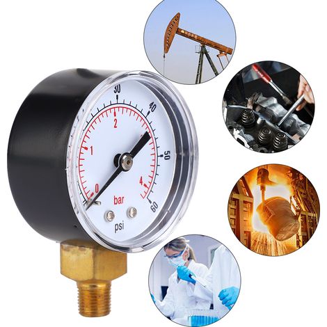 Manomètre cadran 50 mm entrée inférieure 1/8 BSPT pour air eau huile gaz (0-60 PSI 0-4 Bar) (1/5)