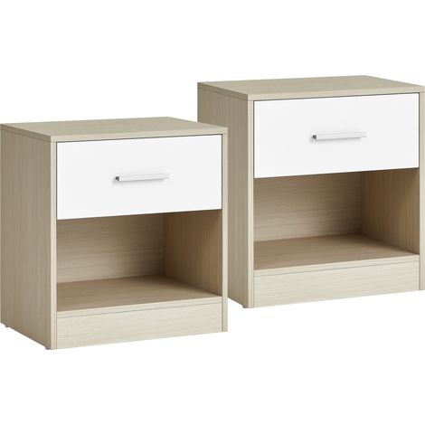 Vasagle – Lot de 2 tables de chevet – Panneau d’aggloméré beige naturel et blanc – Dimensions 39 x 28 x 41 cm – Tiroir avec glissières silencieuses