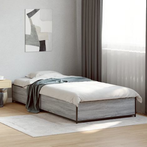 Estructura cama madera ingeniería metal gris  75x190 cm