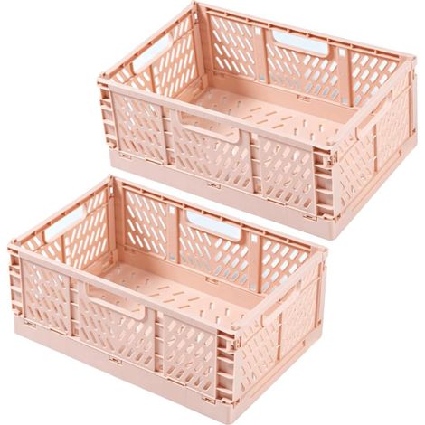 Lot de 2 boîtes de rangement pliables en plastique, 30.5 x 20 x 12.2 cm, pour chambre et bureau (rose) (1/5)