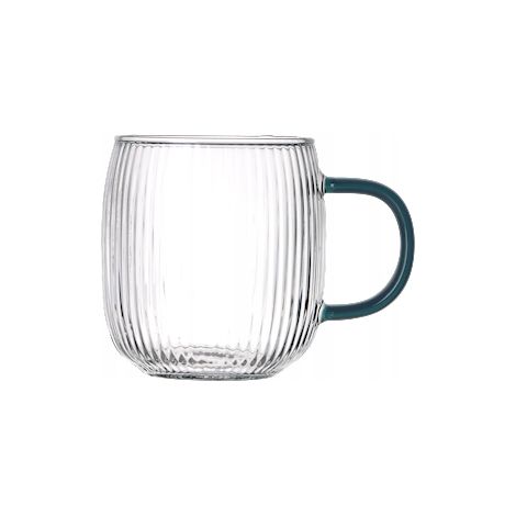 Glasbecher mit grünem Henkel, 330 ml. Für Kaffee und Tee, kalt oder warm.