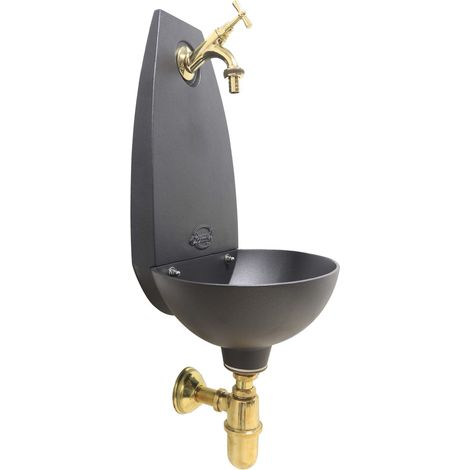 Fontana a muro Tebe colore ghisa per casa e giardino con rubinetto e sifone scegli la finitura : lucido (1/4)