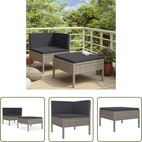 Canapé d'angle - Salon de jardin 2 pcs avec coussins Résine tressée Gris (1/5)