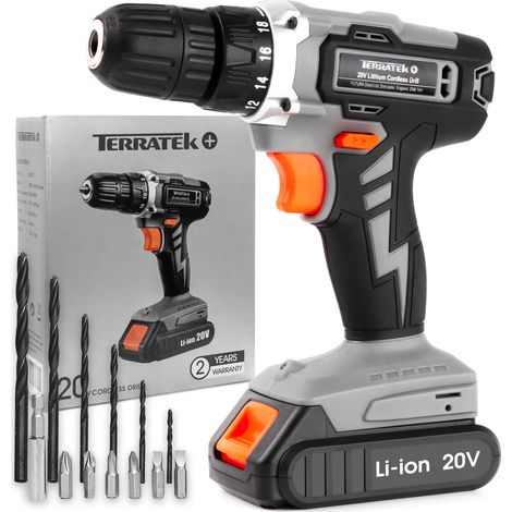 Terratek 18V Cordless Drill Driver Electric Screwdriver Bit Set, LED Light, Battery & Charger Included (1/5)