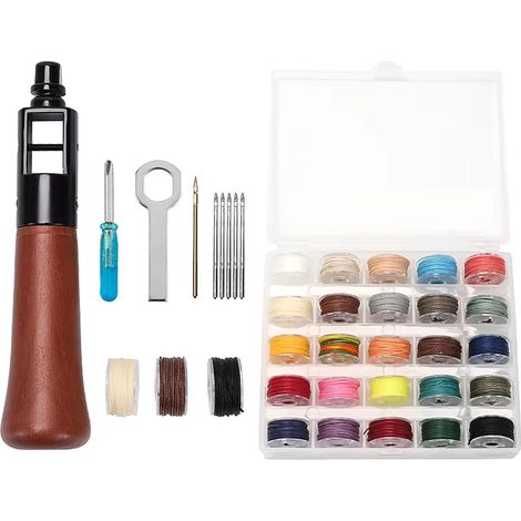 Kit de couture de réparation Outil de couture en cuir avec 25 couleurs Fil de cire 0,35 mm, pour cuir, ceinture, toile, tissu, sac