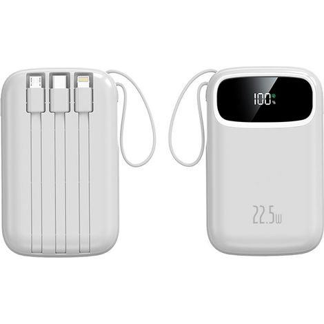 Batterie externe 20000mAh charge rapide 22.5W avec câble intégré pour iPhone 16 15 Xiaomi 14, power bank 100000mAh portable, bloc d'alimentation USB, chargeur de secours