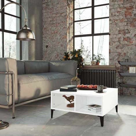 vidaXL Mesa de centro madera contrachapada blanca 60x60x30 cm (1/5)