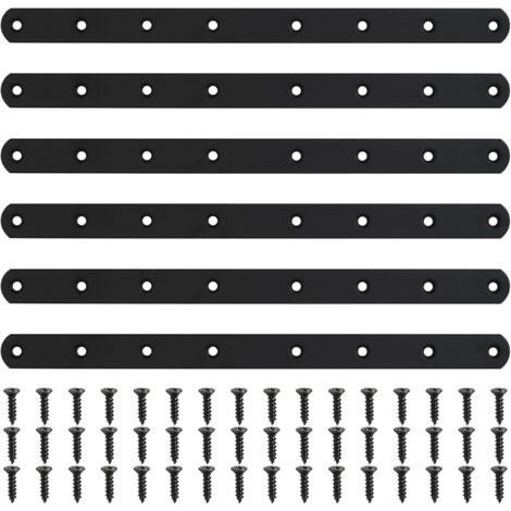 6 Pieces Black Perforated Plate, Metallic Connector, Plank Wood Connector, Repair Plate, Flat Corner Connector with 48 Screws for Furniture Cabinets Shelves, 295x20x3 mm (1/5)