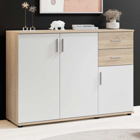 Commode Debby 3 portes 2 tiroirs - blanc/chêne (1/5)
