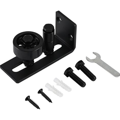 Guide de porte coulissante robuste pour porte de grange, butée 8 en 1 en acier au carbone noir design de fond encastré, panneau de sol et de porte (1/4)