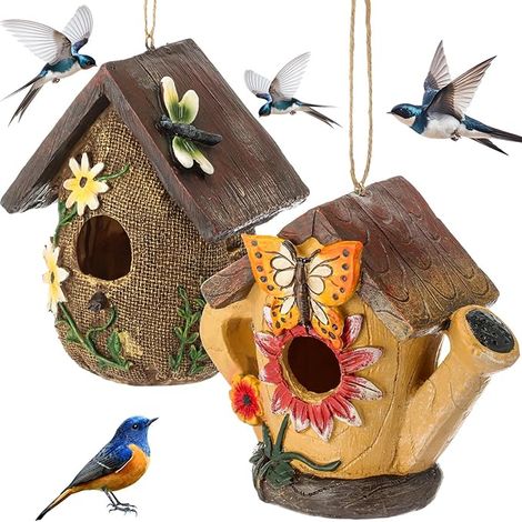 Due voliere decorative da esterno, adatte all'uso esterno, voliere in resina colorate e graziose, adatte per decorare esterni, interni, giardini e cortili, un regalo per gli amanti degli uccelli.
