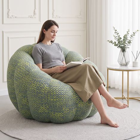 Pouf poire en forme de fleur, canapé moelleux citrouille, meuble d'appoint mignon pour la chambre, le salon, la résidence étudiante et l'appartement, tissu jacquard tricoté, jaune et gris (1/5)