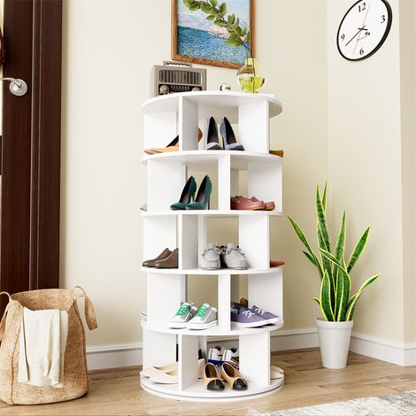 Fortuna Lai – Meuble à chaussures rotatif 60x60x115cm – 5 niveaux de rangement – Structure en aggloméré blanc – Accès facile aux objets (1/5)