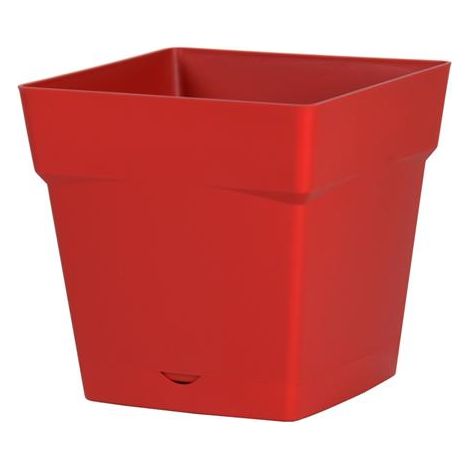 EDA – Pot à réserve d'eau en polypropylène 17,4x17,4x17 cm – Soucoupe intégrée – Résistant au gel – Fabrication française – Volume 3,4L – Rouge rubis (1/4)