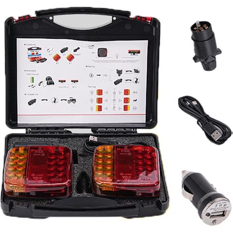 Kit De Feux Arrière De Remorque Magnétique Sans Fil 12v/24v,Éclairage Remorque Wireless Étanche,Kit Éclairage Arrière Feu Led Pour Remorque,Camion,Caravane Ou Poids Lourd (1/5)