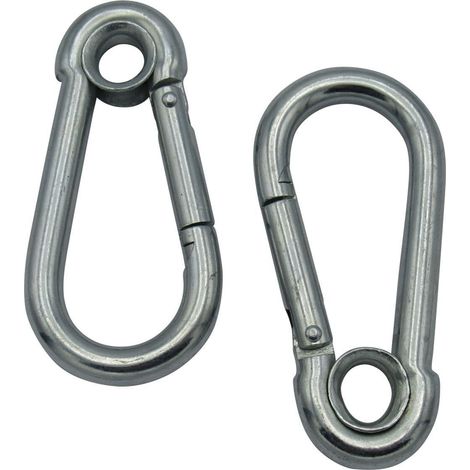 X2 5MM Zinc Plated Carbine Hooks With Eyelet - Marine Snap Gate Rope Karabina BZP (1/5)