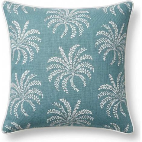 HOMESCAPES Blue Palm Leaves Cushion, 45 x 45 cm (1/5)