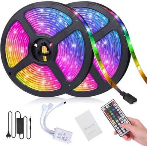 reno – Tira LED RGB de 10 m con 300 LEDs 5050 – Resistente al agua IP65 para uso interior y exterior – Control remoto de 44 teclas – Fácil instalación con adhesivo (1/4)