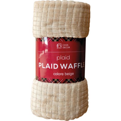 Plaid gaufré - 200 x 220 cm - Effet Polaire - Grande Couverture XXL - pour canapé, lit Simple et Double - Plaid Chaud et Super Doux - pour Toutes Les Saisons - Lavable en Machine - Beige (1/5)