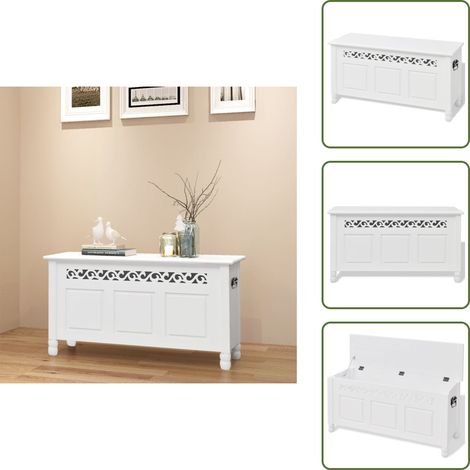 Aufbewahrungsbank Barockstil MDF Weiß - Aufbewahrungsbox - Sitzbank Mit Stauraum - Barock Stil Möbel - Weiße Bank - Wohnzimmer Dekoration (1/5)