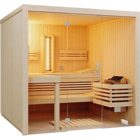 Infraworld Sauna Panorama Complete Fichte 210x162x203cm mit ABC-Strahler Multifunktionssauna (1/5)