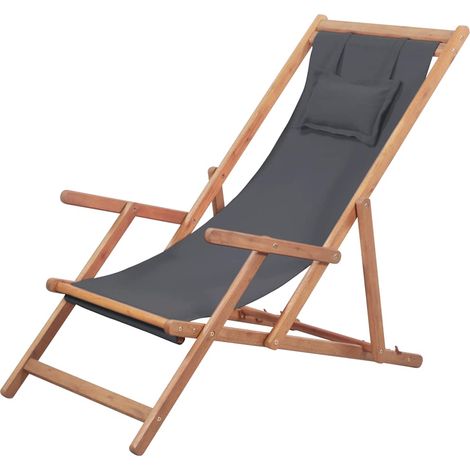 vidaXL Chaise pliante en tissu et structure en bois grise (1/5)