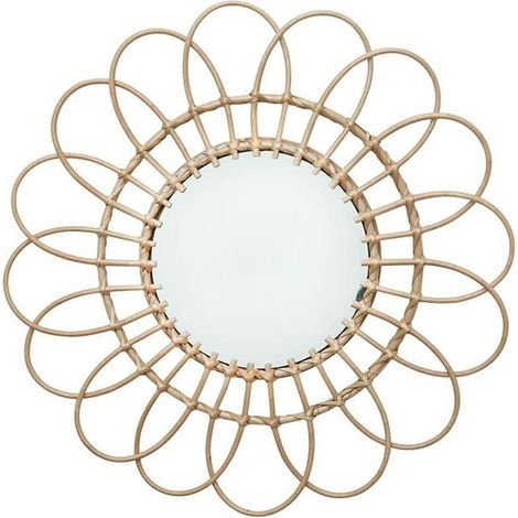 Miroir décoratif en rotin - Décoration murale - Miroir en rotin - Pour salon, chambre à coucher, couloir - Rond (1/5)