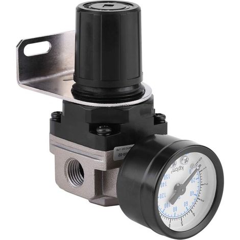 Rubberskin Régulateur de pression d'air, AR2000 G1 / 4 Compresseur à Commande Pneumatique avec Manomètre, 1/4" Soupape Jauge Réglable de Pression d'Air en Alliage d'aluminium avec Support (1/5)